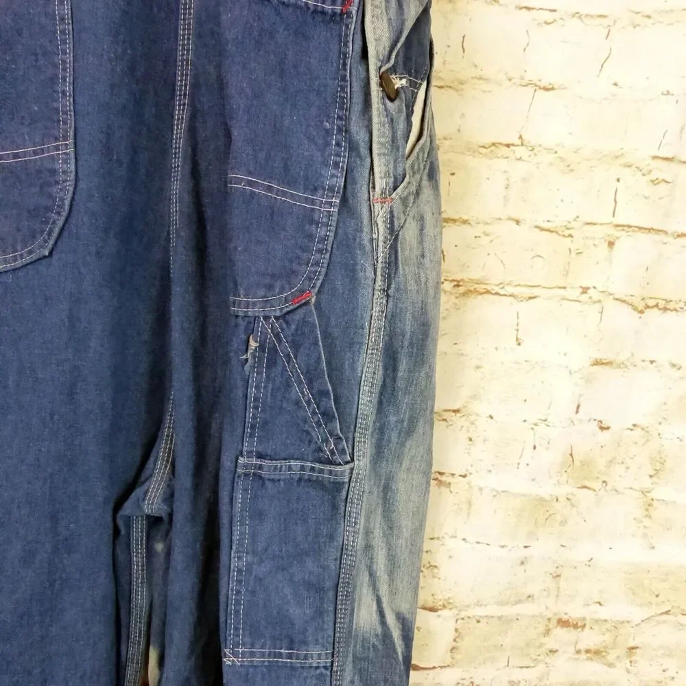 VTG JCPenney Big Mac 70s Denim Overalls Carpenter 43X30.5 Square Back Union Made
